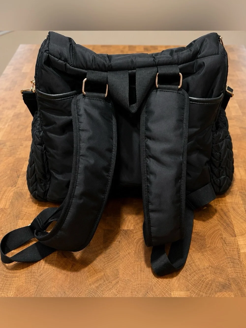 HAPP Black Quilted Diaper Bag Backpack / Convertible Travel Baby Bag